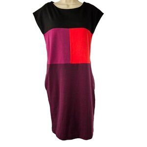 Narciso Rodriguez Shift Dress Color Block Knit Cap Sleeve Hand Pockets Womens S